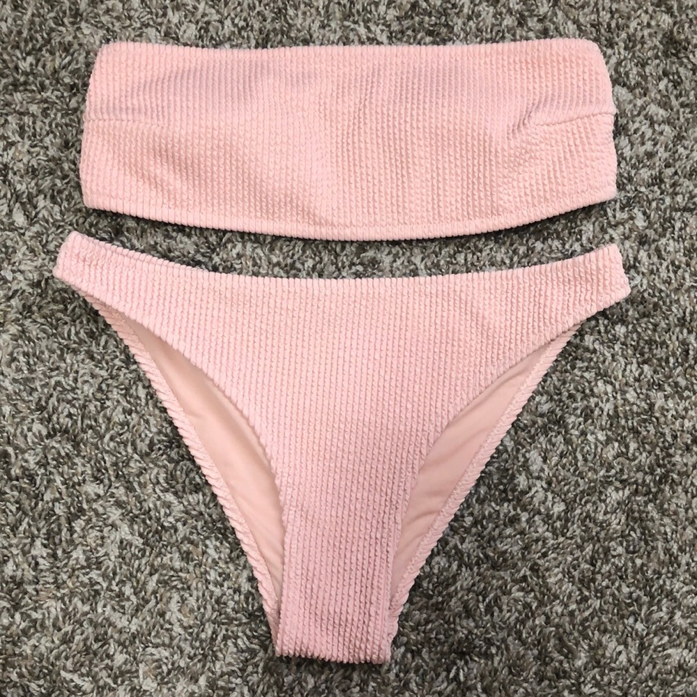 H&M Pink Textured Bandeau Bikini Set